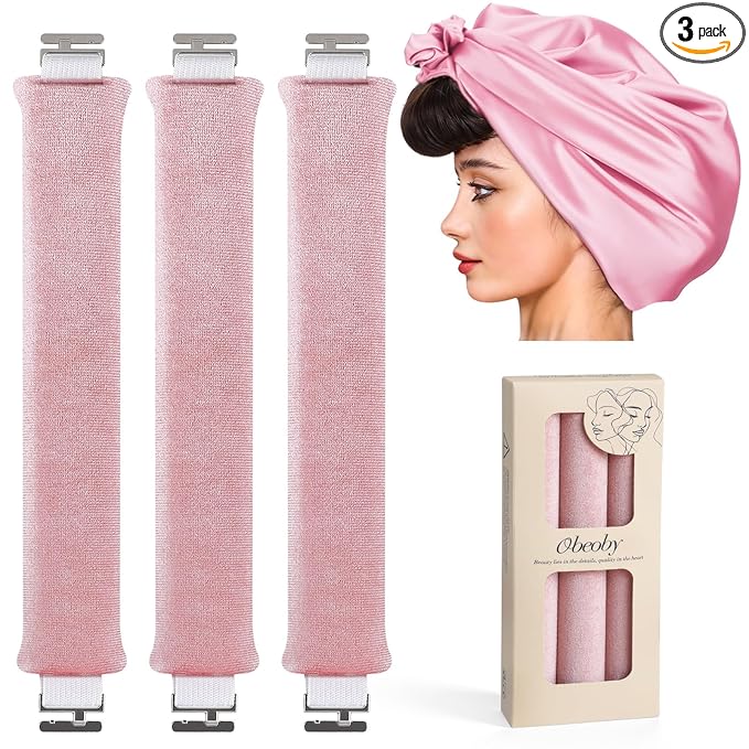 Heatless Curlers, Heatless Curls Overnight Set for Women, No Heat Hair Curlers to Sleep In, Jumbo Overnight Curls with Blowout Rods for Long Hair, Mothers Day Gifts(Pink, 3 Curling Rod with 1 Scarf)