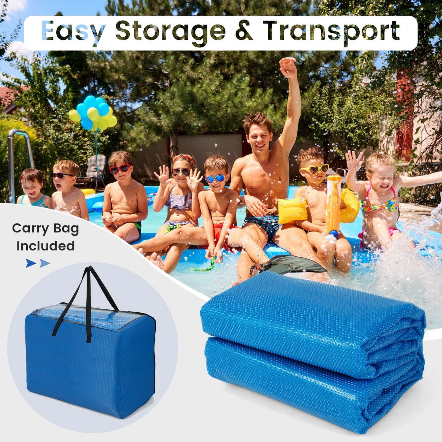Goplus Pool Cover, 16 x 32 FT Solar Blanket 12 Mil with Carrying Bag for In-Ground and Above-Ground Swimming Pools, Rectangle Hot Tub SPA Thermal Blanket, Blue Bubble