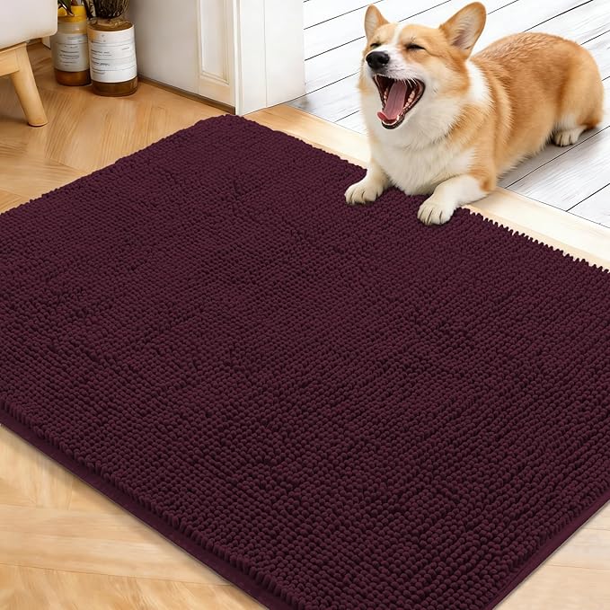 OLANLY Dog Door Mat for Muddy Paws 40x32, Absorbs Moisture and Dirt, Absorbent Non-Slip Washable Doormat, Quick Dry Chenille Mud Mat for Dogs, Entry Indoor Entryway Carpet for Inside Floor, Russet