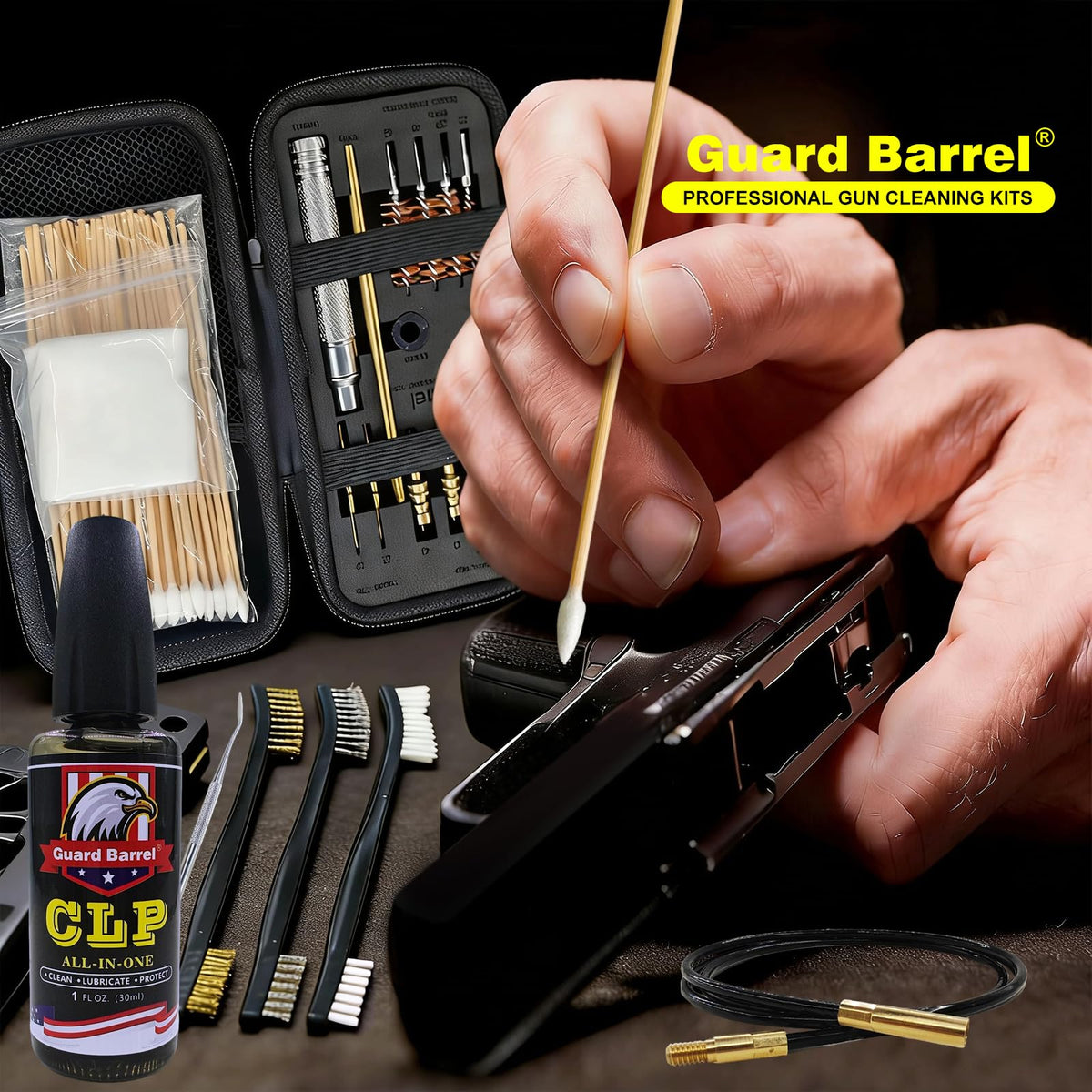 Gun Cleaning Kit Universal Pistol Cleaning Kit for .22,.357,.38,9mm,.45 Caliber Handgun Cleaning Kit 1oz Gun Cleaning Oil, Cleaning Swabs, Bronze Bore Brush and Brass Jag Adapter with Portable Case