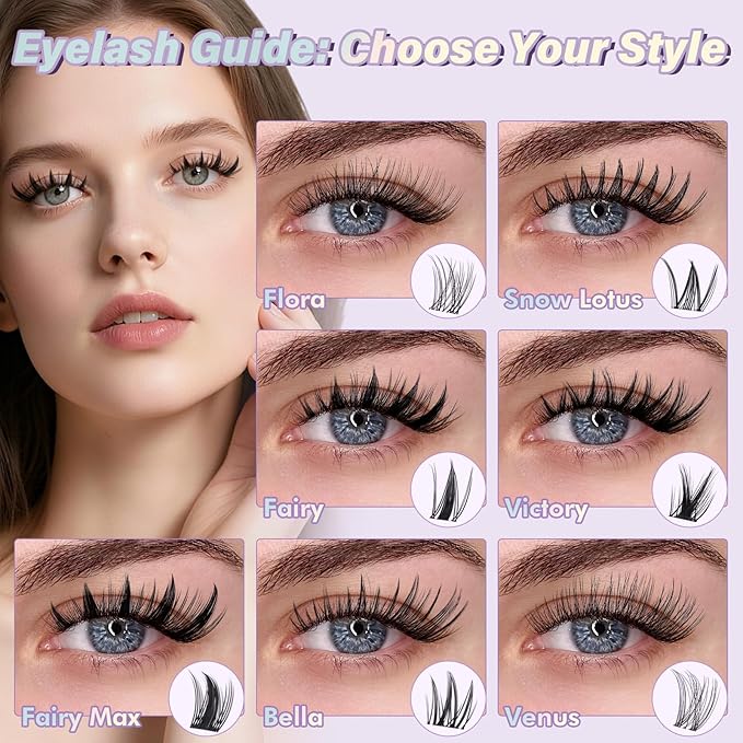 B&Q Snow Lotus Lash Clusters Kit Natural Lashes Clusters Wispy Invisible Band Manga Lashes Individual Lashes Bond and Seal Eyelash Extension Kit Easy Removal (Snow Lotus KIT-8-18MIX)