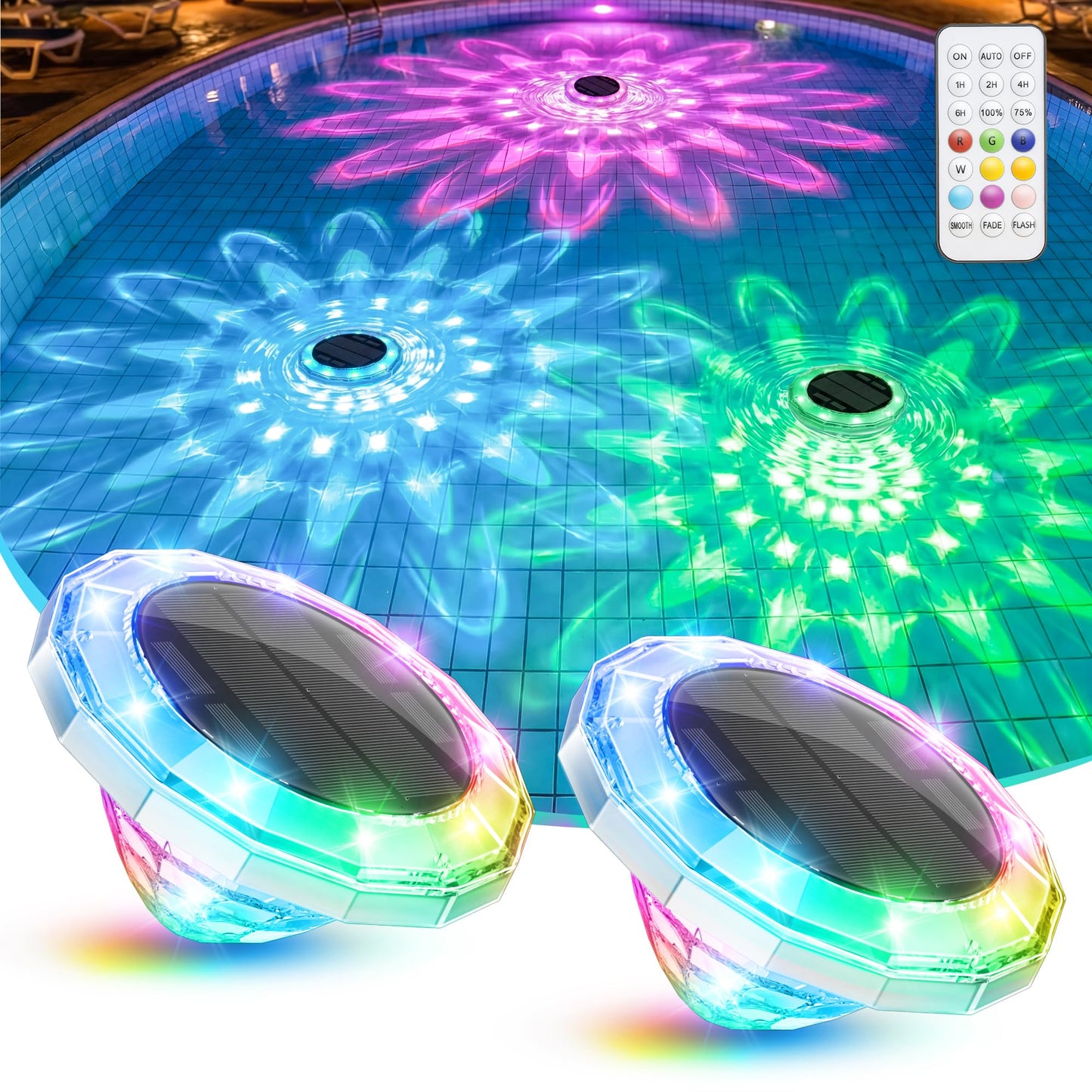 NIORSUN Floating Solar Pool Lights, 5.8 Inch IP68 Waterproof Pool Lights with Remote, 9 RGB Color LED Pool Solar Lights with Timer Auto On/Off, Pool Lights for Inground Above Ground Pools Hot Tub Spa