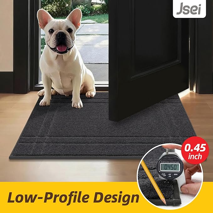 JSEI Entryway Rugs Doormat 20"x32", Non-Slip Dirt Trapper Door Mats Indoor, Washable Absorbent and Stain Resist Welcome Floor Mat for Front Door, Dog Door Mat, Dirty Wet Shoes & Paws, Dark Grey