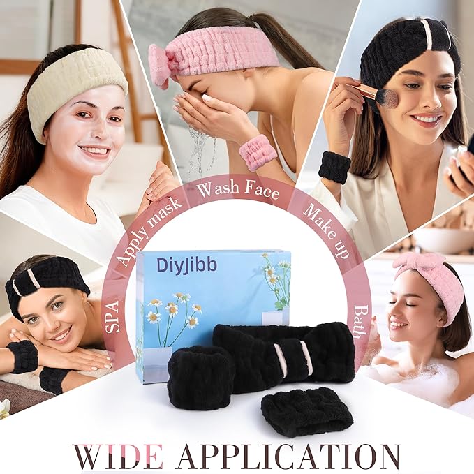 9 Pcs Spa Headband for Washing Face,Skincare Headband and Wristband Set,Women Teen Girls Facial Hairbands for Washing Face, Makeup, Sports, Yoga (pink+apricot+black)