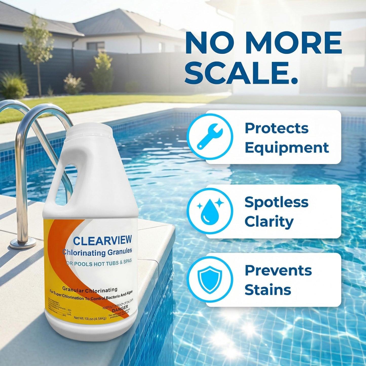 ClearView Calcium-Free Chlorine Granules 10 Lbs, 99% Dichlor Pool Shock Fast-Dissolving Stabilized Sanitizer for Swimming Pools, Spas & Hot Tubs