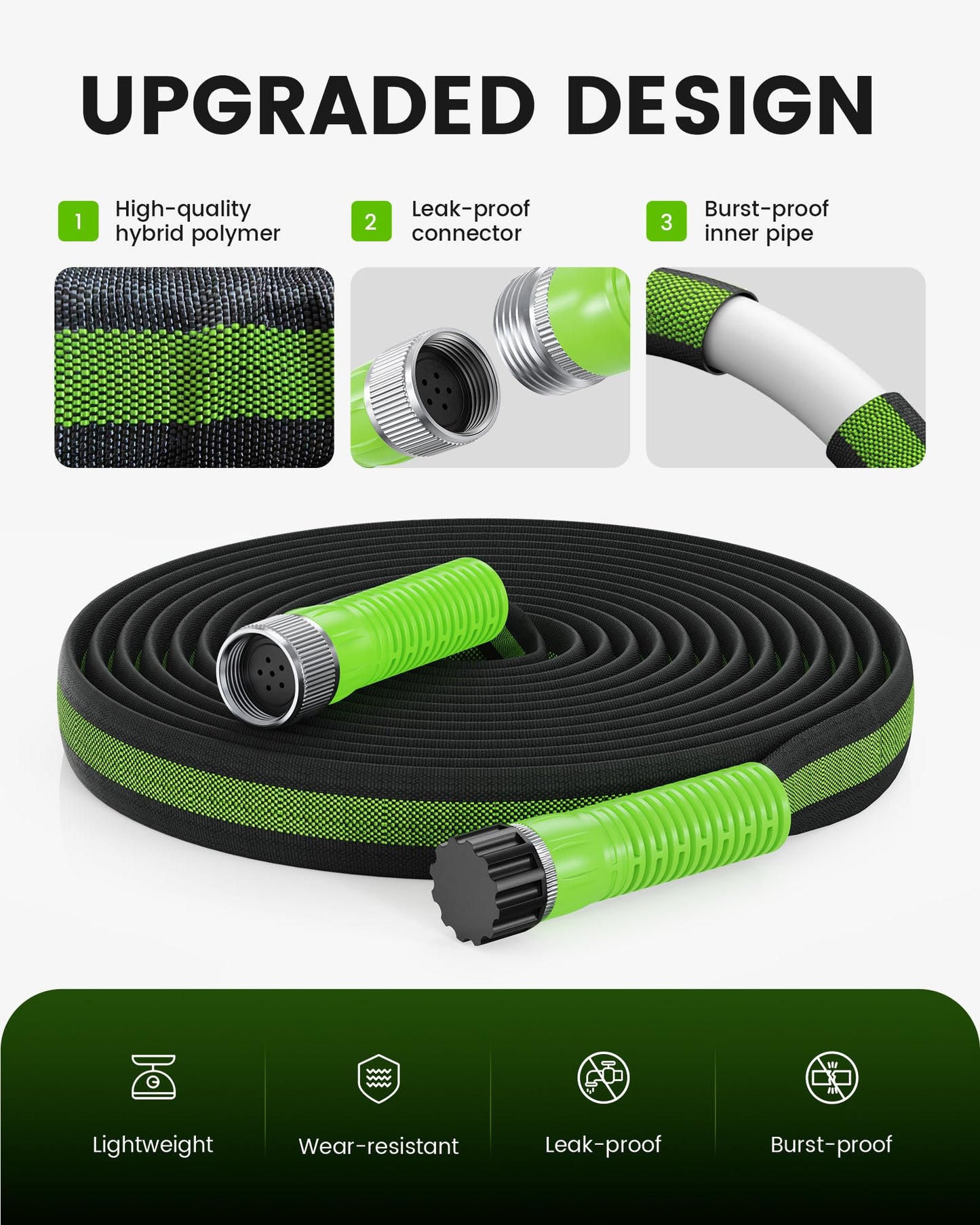 RAINPOINT Flat Soaker Hose 75FT, 80% Water-Saving Drip Hose for Garden, Leakproof and Flexible with Anodized Aluminum Ends, Double Layer Soaking Hoses for Garden, Green
