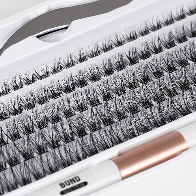 Individual Lashes 120 Cluster Lashes DIY Eyelash Extension Thin Band Wide Stem Lash Clusters with Applicator and Lash Bond and Seal Lash Extension Kit Mix 10-16mm Length C/D-OP17