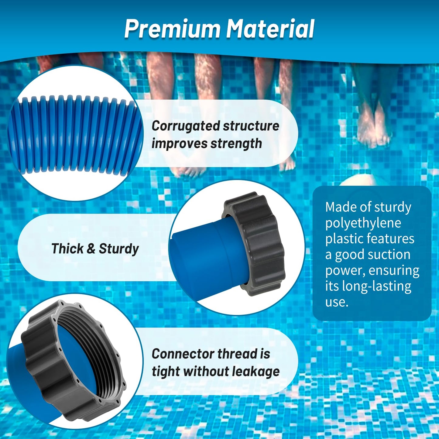 IDEASURE 1.5" Diameter 29060E Pool Pump Hoses for Above Ground Pools - 59" Long Pool Hoses for Intexx Cole man Filter Pumps, Sand Filters & Saltwater Systems with 1,500 to 2,500 GPH Capacity, 2 Pack