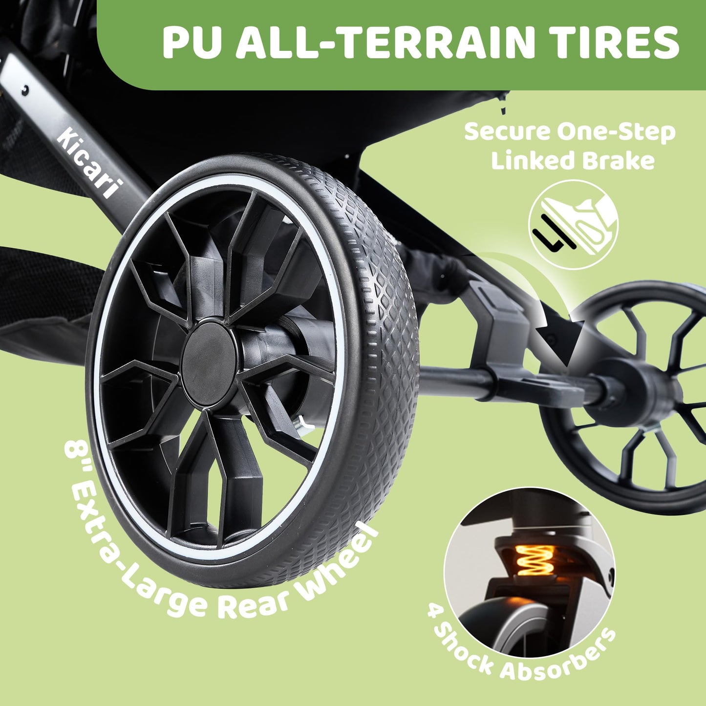 Kicari All-Terrain Dog Stroller for Small to Medium Dogs, Pet Stroller for Dogs & Cats Outdoor Walks, One-Hand Easy Fold, Double-Layer Anti-UV & Waterproof Canopy & Breathable Mesh, Samurai Black