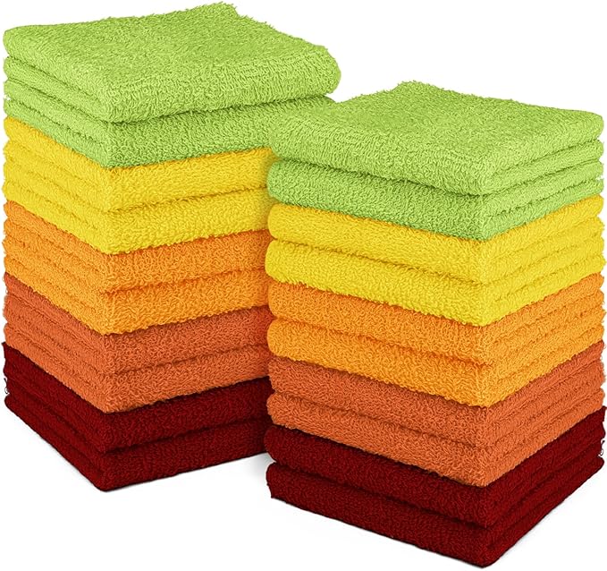 DecorRack 20 Pack 100% Cotton Wash Cloth, Luxurious Soft, 12 x 12 inch Ultra Absorbent, Machine Washable Washcloths, Assorted Set 2 (20 Pack)