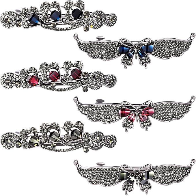 Geyoga 6 Pieces Vintage Hair Barrettes for Women Retro Flower French Pearl Crystal Rhinestones Clips Hair Pins for Women Styling Accessories(Dark Style)