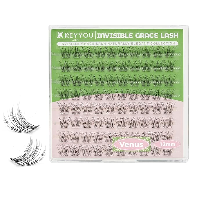 KEYYOU Venus Lash Clusters C Curl Fairy Lash Extension Eyelash Extension Wispy Natural Invisible Band Lash with Waterproof DIY Lash Extension at Home(Venus-C-12MM)