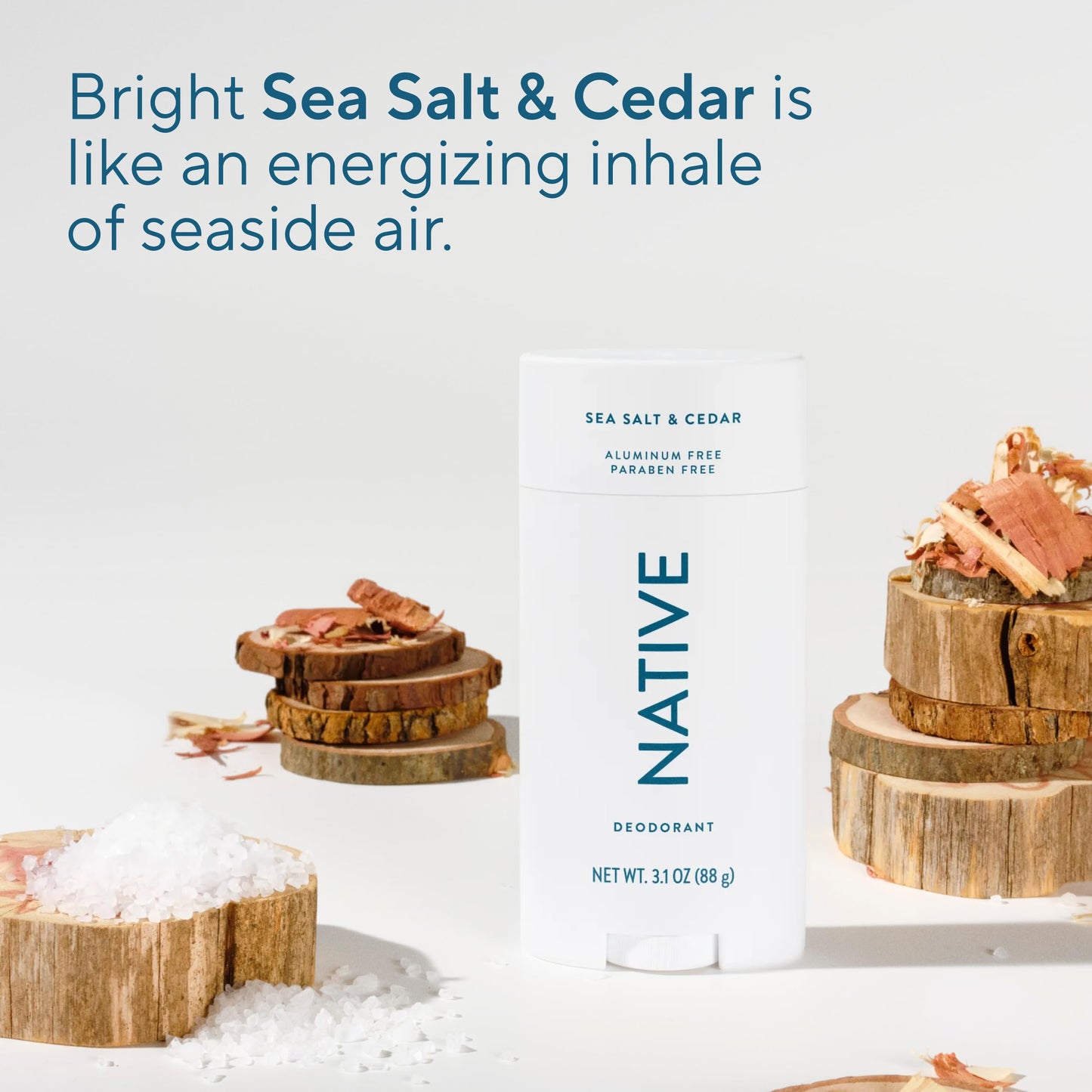 Native Aluminum Free Deodorant, Sea Salt & Cedar, Large Size Stick, 72 Hour Odor Control, for Women & Men, Contains Naturally Derived Ingredients, 3.1 oz