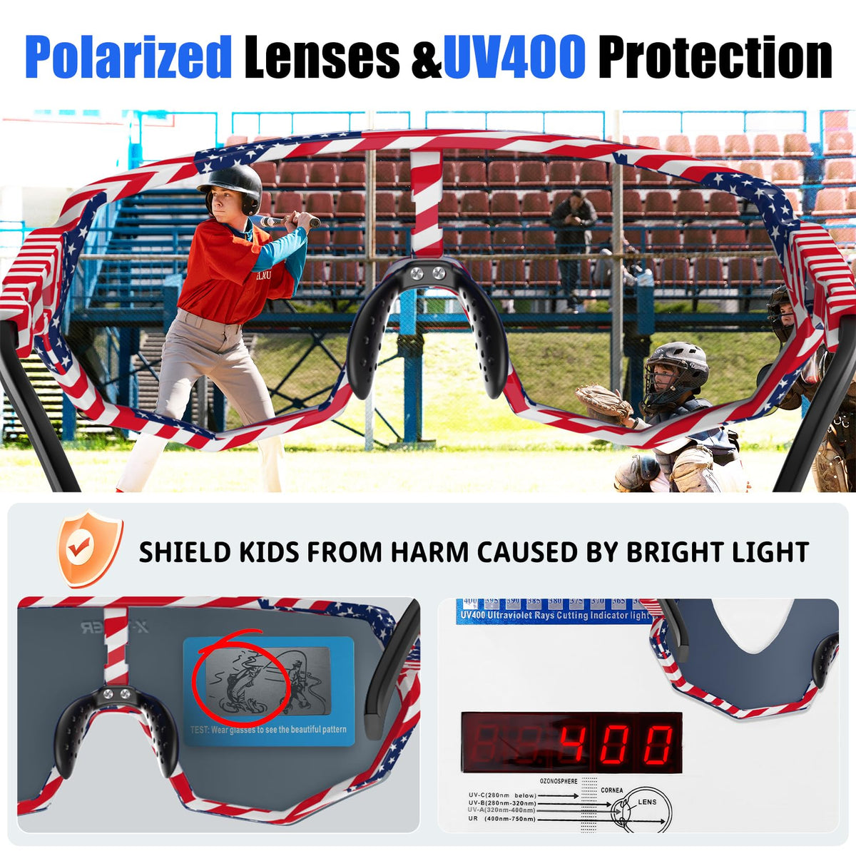X-TIGER Polarized Youth Baseball Sunglasses UV400 Kids Sunglasses Boys Girls 8-12 Youth for Softball Cycling Sports Glasses