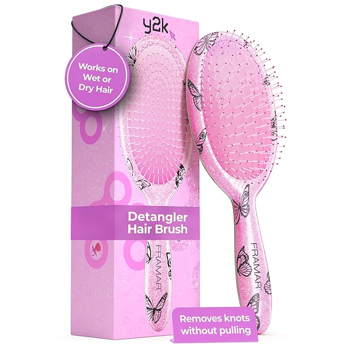 FRAMAR Y2K Print Hair Brush Detangler – Wet Hair Brushes For Women, Womens Hair Brush, Black and White Checkered Hair Accessories, Hairbrush For Women, Cepillos Para Cabello – Detangle Brush