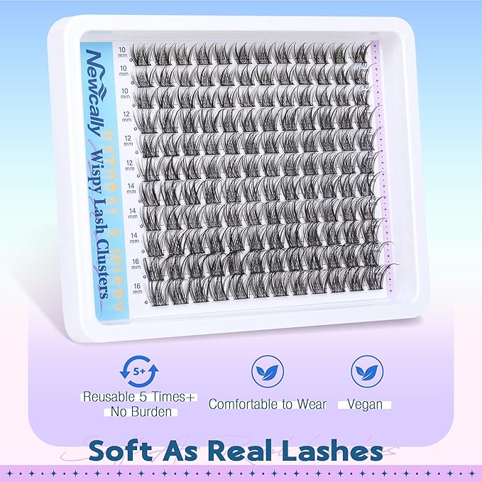 Wispy Lash Clusters Kit DIY Lash Extension Kit Natural Look C-curly Cluster Eyelash Extension Kit Volume 10-16MM Individual Eyelashes Kit with Lash Remover by Newcally