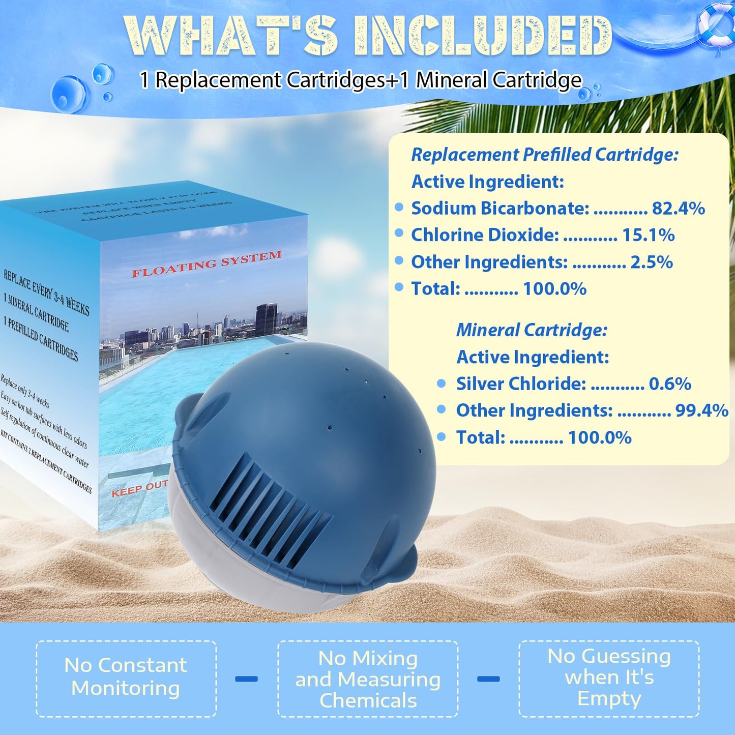 Hot Tub Floating System Mineral Cartridge + Prefilled Replacement Cartridge 1-Pack, Compatible with Frog Ease Floating System, Self-Regulating Water Treatment