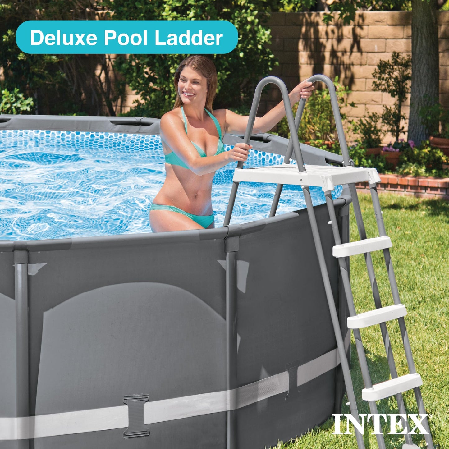 Intex 28076E Deluxe Pool Ladder with Removable Steps for Intex Pools with Wall Height of 48 Inch