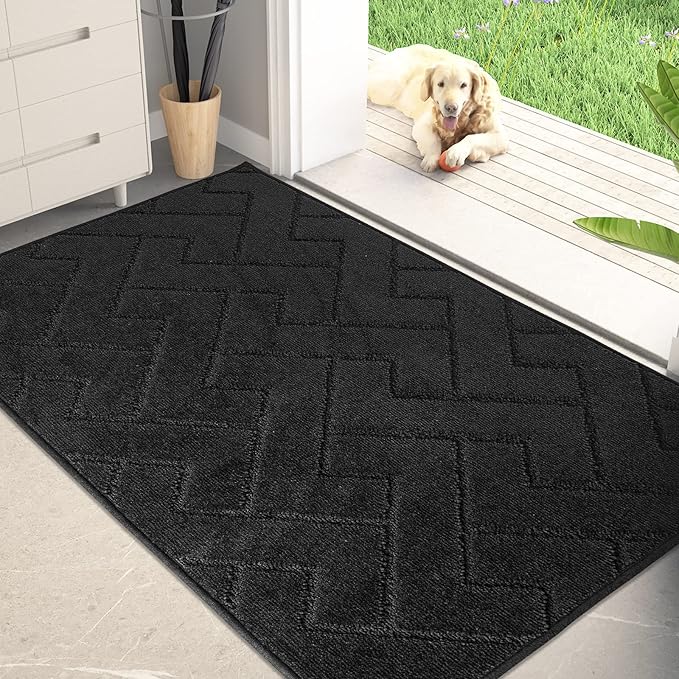 PURRUGS Dirt Trapping Door Mat 34" x 59", Non-Slip Machine Washable Entry Rug, Dog Doormat, Indoor Front Door Mat, Super Absorbent Entryway Rug for Muddy Shoes & Paws, Black