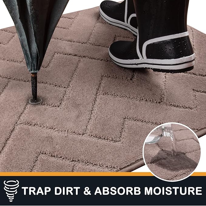 PURRUGS Dirt Trapping Door Mat 34" x 59", Non-Slip Machine Washable Entry Rug, Dog Doormat, Indoor Front Door Mat, Super Absorbent Entryway Rug for Muddy Shoes & Paws, Grayish Brown