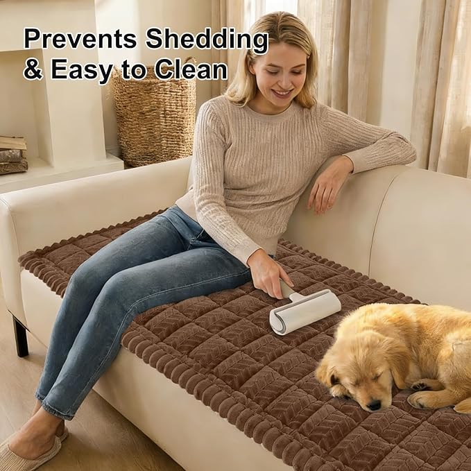 Smiry Non Slip Couch Covers for Dogs, Fuzzy Pet Couch Covers for 3 Cushion Sofa Pet Friendly, Soft Sofa Slipcovers Cushion Furniture Protector Washable (Brown, 27.6" x 88")