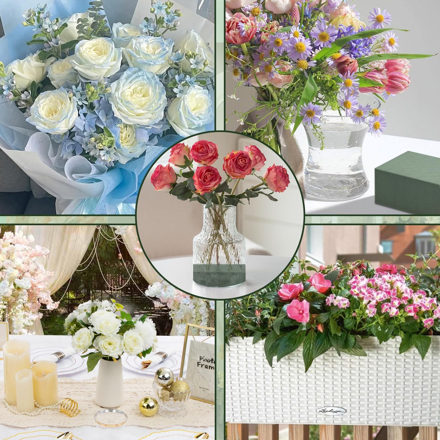 GNRZZT 20 PCS Floral Foam Blocks, 5.5"L x 3.1"W x 1.7"H Green Dry & Wet Flower Foam for Fresh and Artificial Flowers, Plant Foam for Wedding, Birthdays, Pary, Home Decorations