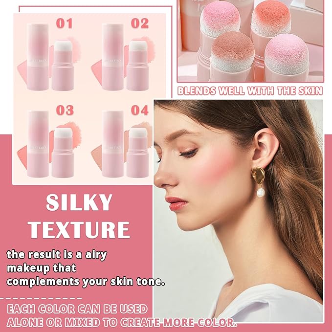 Blush Stick for Cheeks,Face Matte Contour Blush Makeup,Buildable Shimmer Facial Cheek Blusher Shades,Blendable Cosmetic Makeup 02