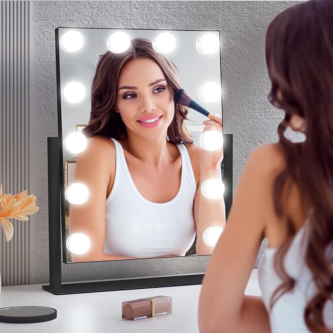Vanity Mirror with Lights,Makeup Mirror with Lights,3 Color Lighting Modes Detachable 10X Magnification Mirror Touch Control,360°Rotation,White