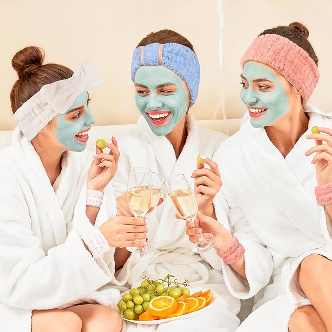 9 Pcs Spa Headband for Washing Face,Skincare Headband and Wristband Set,Women Teen Girls Facial Hairbands for Washing Face, Makeup, Sports, Yoga (apricot + blue + orange pink)