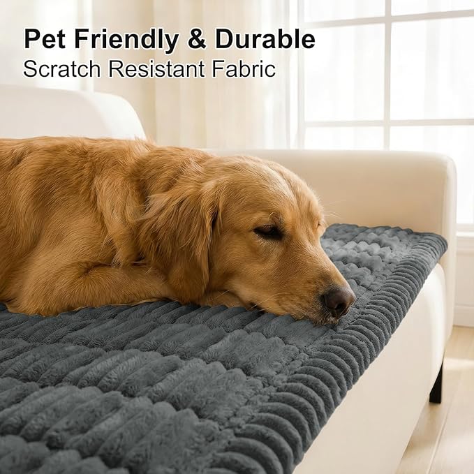 Smiry Couch Cover for Dogs Washable, Non Slip Fuzzy Pet Couch Covers for 3 Cushion Sofa Pet Friendly, Thick Soft Sofa Slipcovers Cushion Protector (Dark Grey, 27.6" x 88")