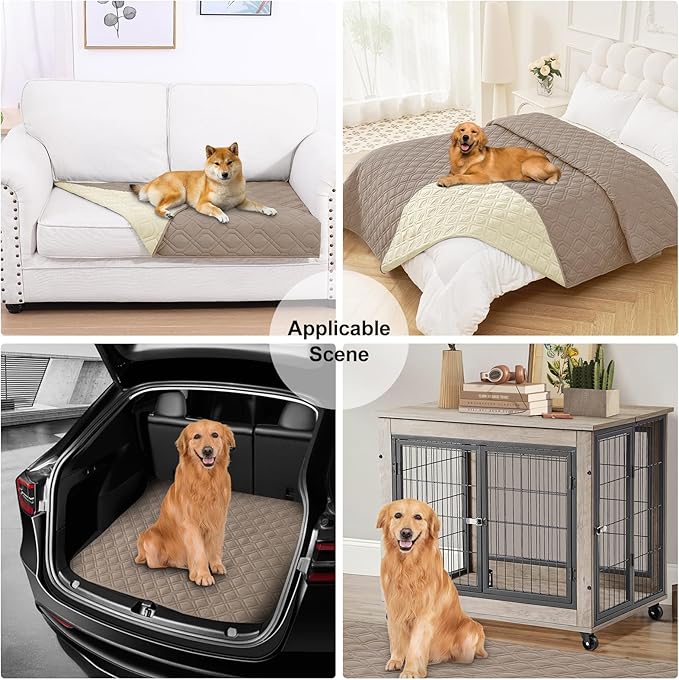 Smiry Reversible Waterproof Couch Covers for Sofa, Washable Dogs Pet Couch Covers for 3 Cushion Sofa Pet Friendly, Water Resistant Furniture Protector Slipcover, Geometric (68"x82", Taupe/Beige)