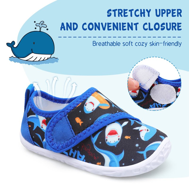 LeIsfIt Boys Girls Water Shoes Kids Aqua Socks Toddler Quick-Dry Swimming Shoes Non-Slip Summer Shoe for Beach Pool Surf, Blue Shark, 8 Toddler