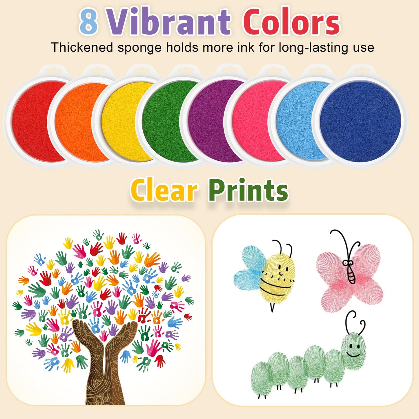 8 Colors 7" Large Ink Pads, Safe & Washable Stamp Pads for Kids, Vibrant Craft Ink Pad for Handprint & Footprint Art, Finger Painting, Card Making DIY Crafting, Paper, Wood, Fabric