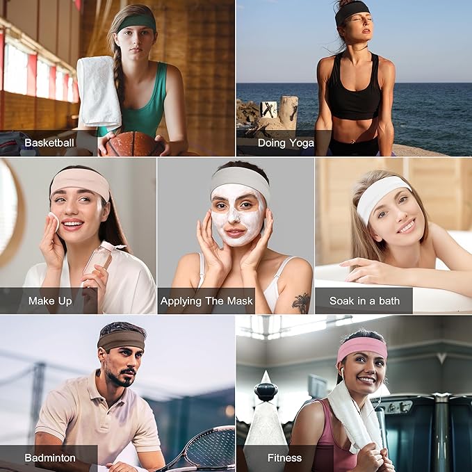 Ztomine Headbands for Women, 8pcs Stretchy Non Slip Soft Cotton Cloth Hair Bands for Sports, Workout, Yoga and Running