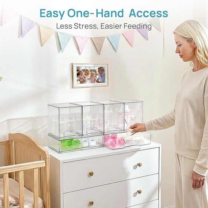 Vtopmart 6 Pack Clear Baby Bottle Organizer Set, Stackable Storage Drawers Ideal for Kichen Countertop, Vanity, Bathroom, Cabinet, Pantry Organization