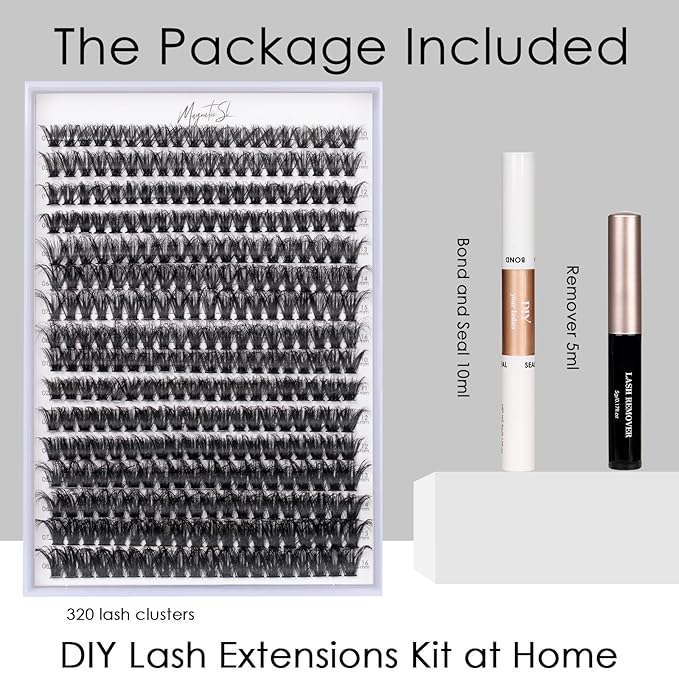 DIY Lash Extensions Kit 320pcs Individual Lashes Clusters 60D 80D Eyelash Extension Kit with Applicator and Lash Bond&Seal,Clusters Lash Glue Remover For False Eyelash Mix 10-16mm (60D+80D KIT)