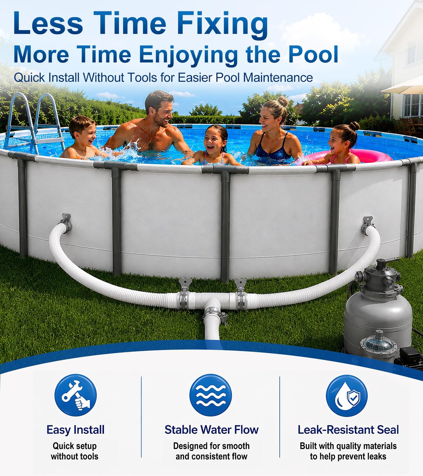 Pool Hose Connector for Leak-Proof Dual Seal and Stable Water Flow, 1.25" to 1.25" T-Joint Pool Hose Adapter for Pool Parts and Accessories Replacement, Easy No-Tool Install for Above Ground Pools