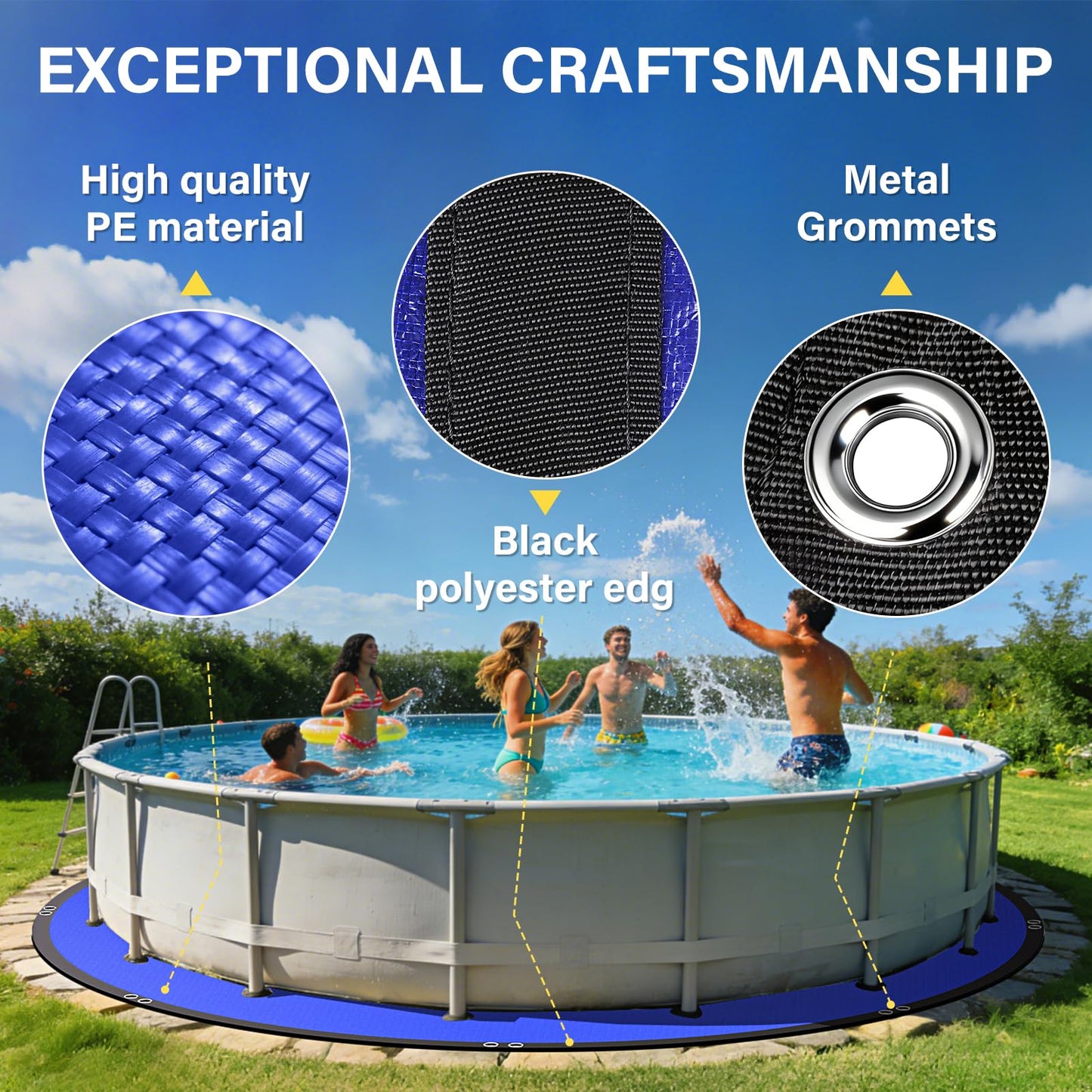 REGMICS 15FT Round Pool Liner Pad for Above Ground Pools, 165 GSM Thickened Puncture-Resistant Under Mat (16FT Actual), Heavy-Duty Underlayment with Metal Grommets