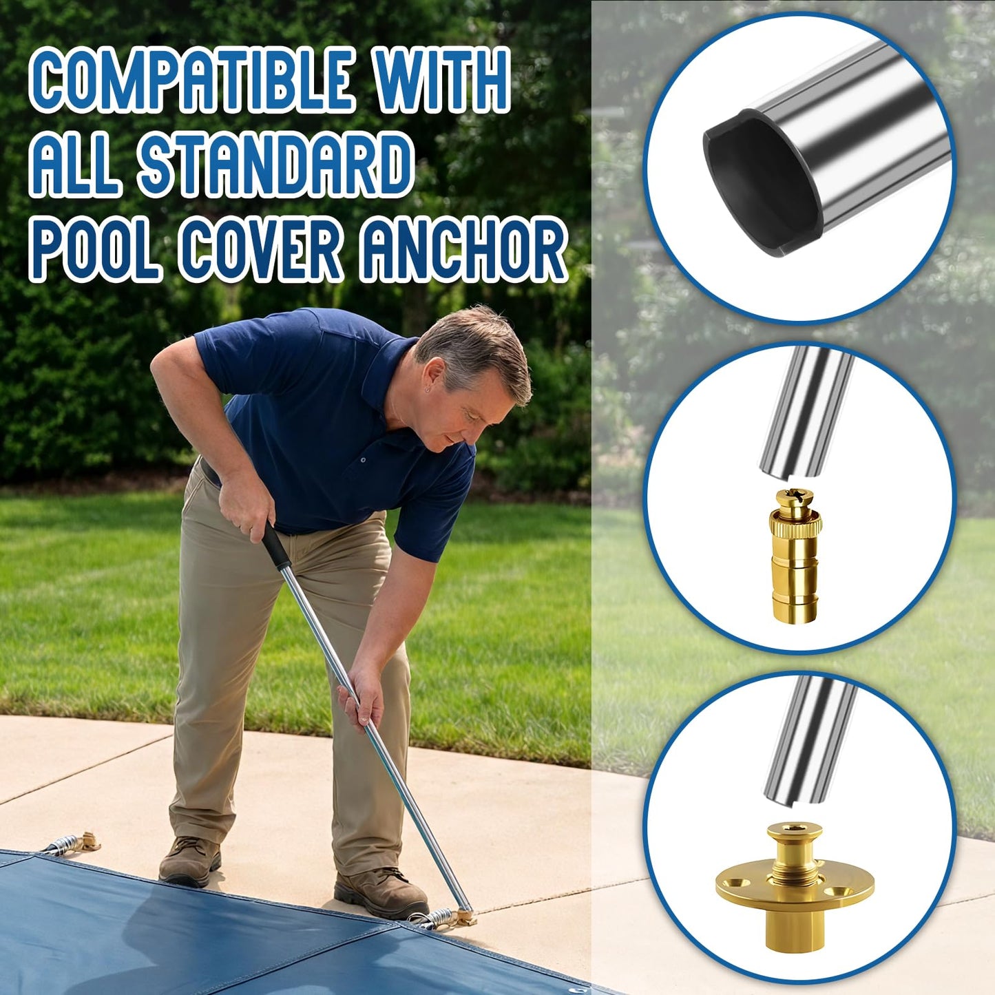 YUNVI Pool Cover Tool Set,30 1/2 inch Stainless Steel Pool Cover Rod with Hex Key,Swimming Pool Cover Installation and Removal Tool for Standard Pool Cover Anchors