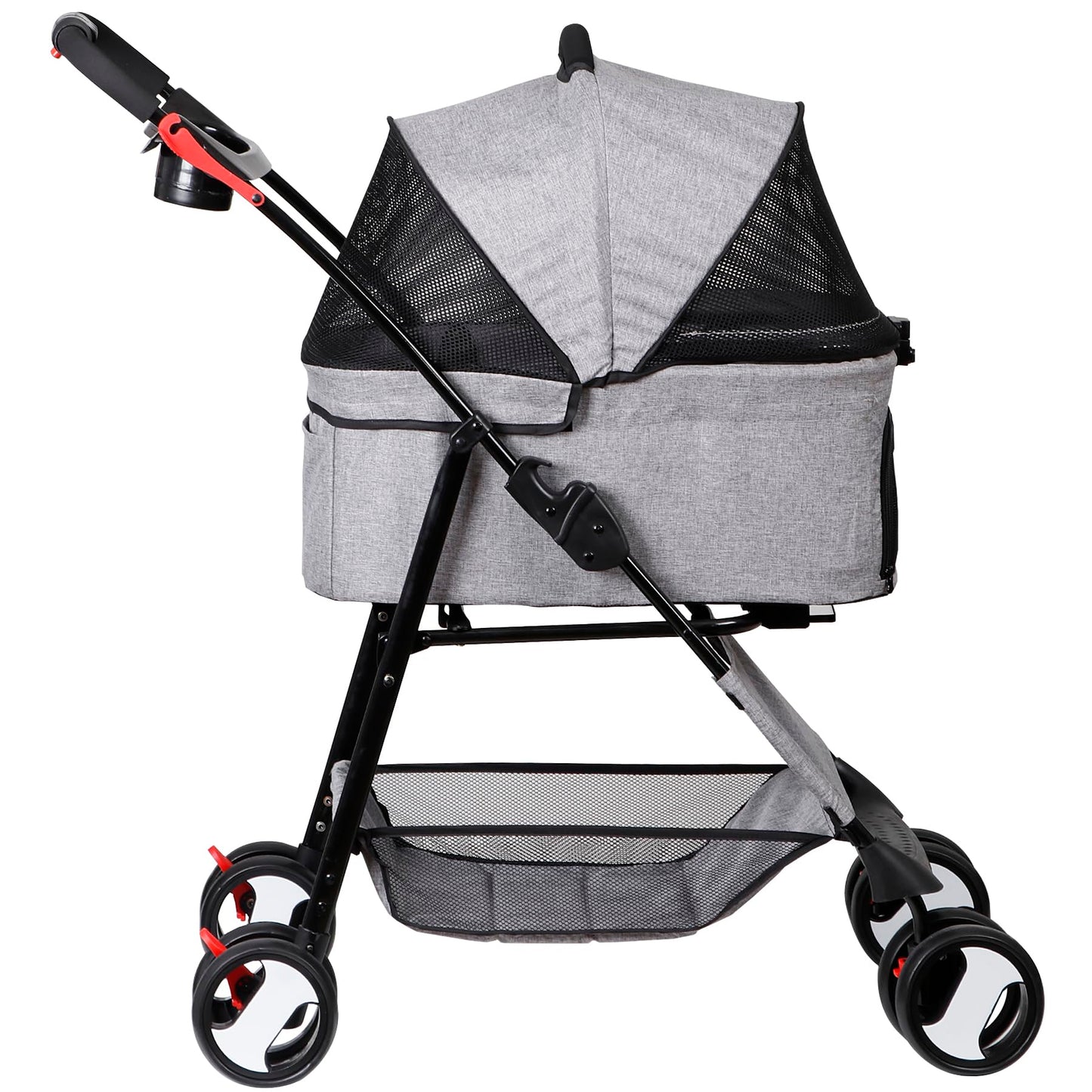ZENY Pet Stroller, 3 in1 Foldable Dog Cat Jogger Stroller with 4 Wheels, Detachable Basket and Cup Holder, Travel Folding Carrier for Small/Medium Pet (Gray)