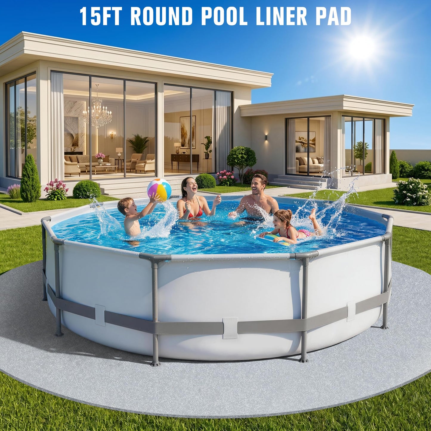 WaveHaven 15FT Pool Liner Pad,Round Pool Liners for Above Ground Swimming Pools,360G/M² Thicker Heavy Duty Round Pool Liner Pad,Underneath Pool Mat, Swimming Pool Liners for Padding and Protection