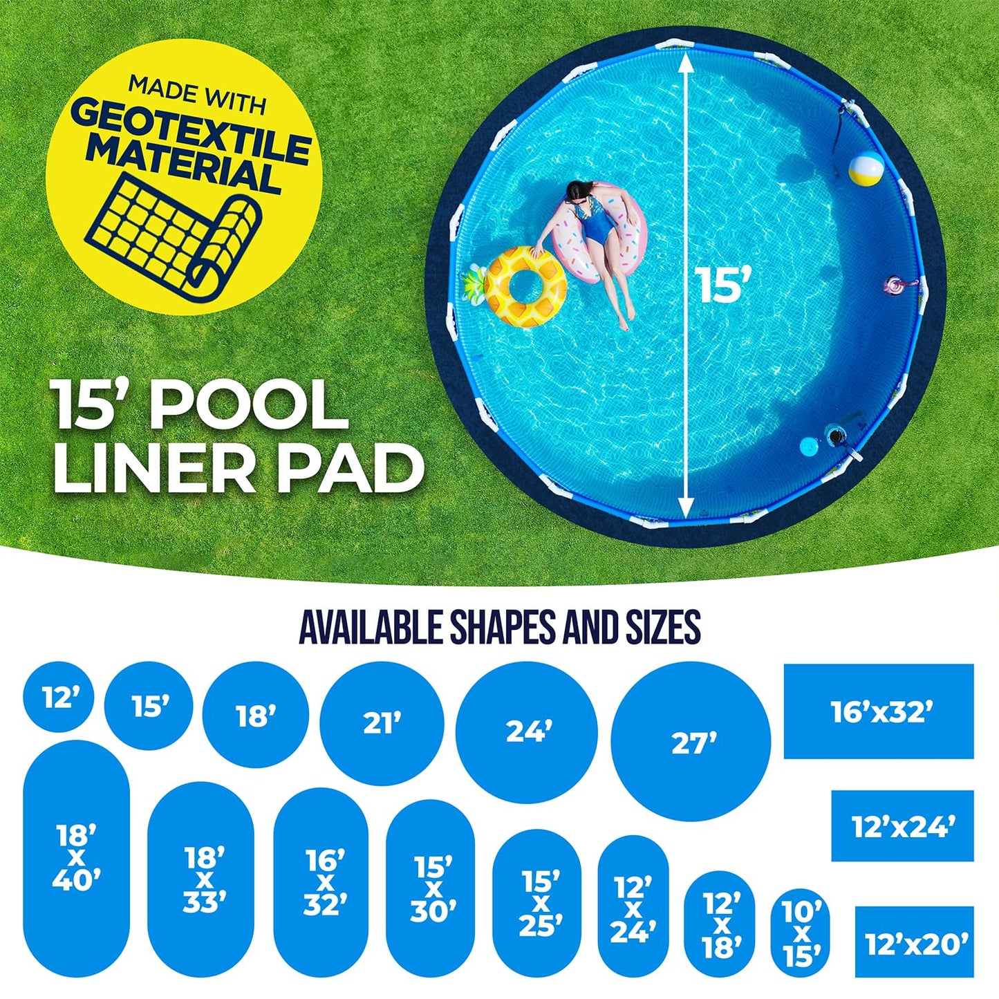 Shop Square 15-Foot Pool Liner Pad for Above Ground Pools - Under Pool Padding, Above Ground Pool Pad, Puncture Protection, Extend Liner Life, Durable Geotextile Material