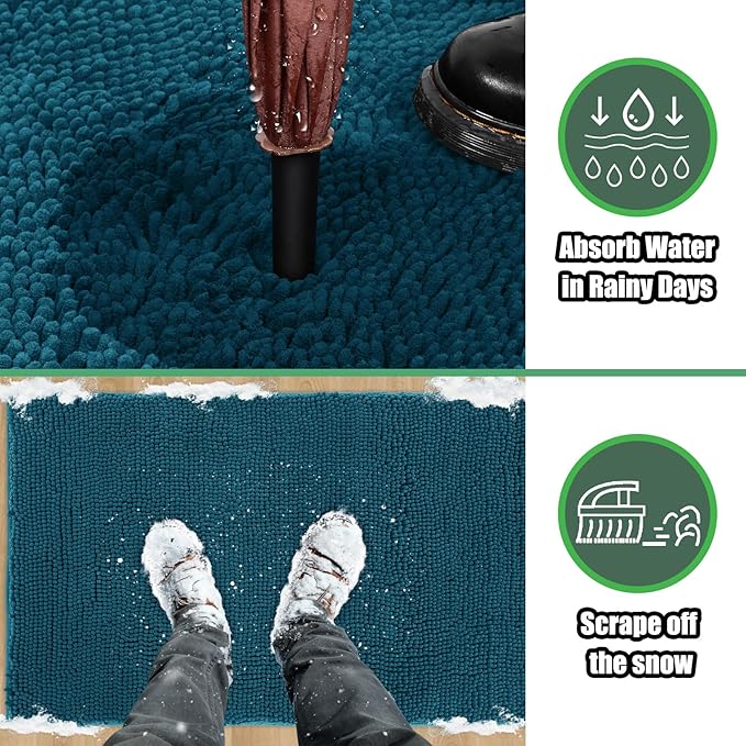 IM HOME Chenille Absorbent Outdoor Doormat 48" x 30", Washable Muddy Door Mats for Dog Non Slip Indoor Doormat Dog Mat for Muddy Paw Front Inside Doormats for Entryway Teal Blue