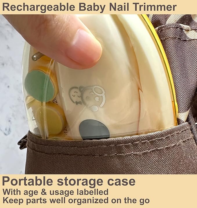 Royal Angels Rechargeable 22 in 1 Baby Nail Trimmer with LCD Display, Labeled Case, 13 Extra Pads, Safe Quiet LED Light Electric Baby Nail File Kit for Newborns Toddlers (Mango)