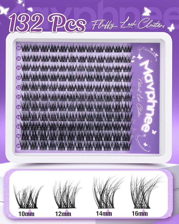 Natural Cluster Lashes Extensions Wispy Eyelash Clusters Gently Fluffy Lash Clusters Waterproof Cluster Eyelash Extensions Beginner-Friendly Individaul Lashes Salon Look (132Pcs, 10-16MM, LC-Curly)