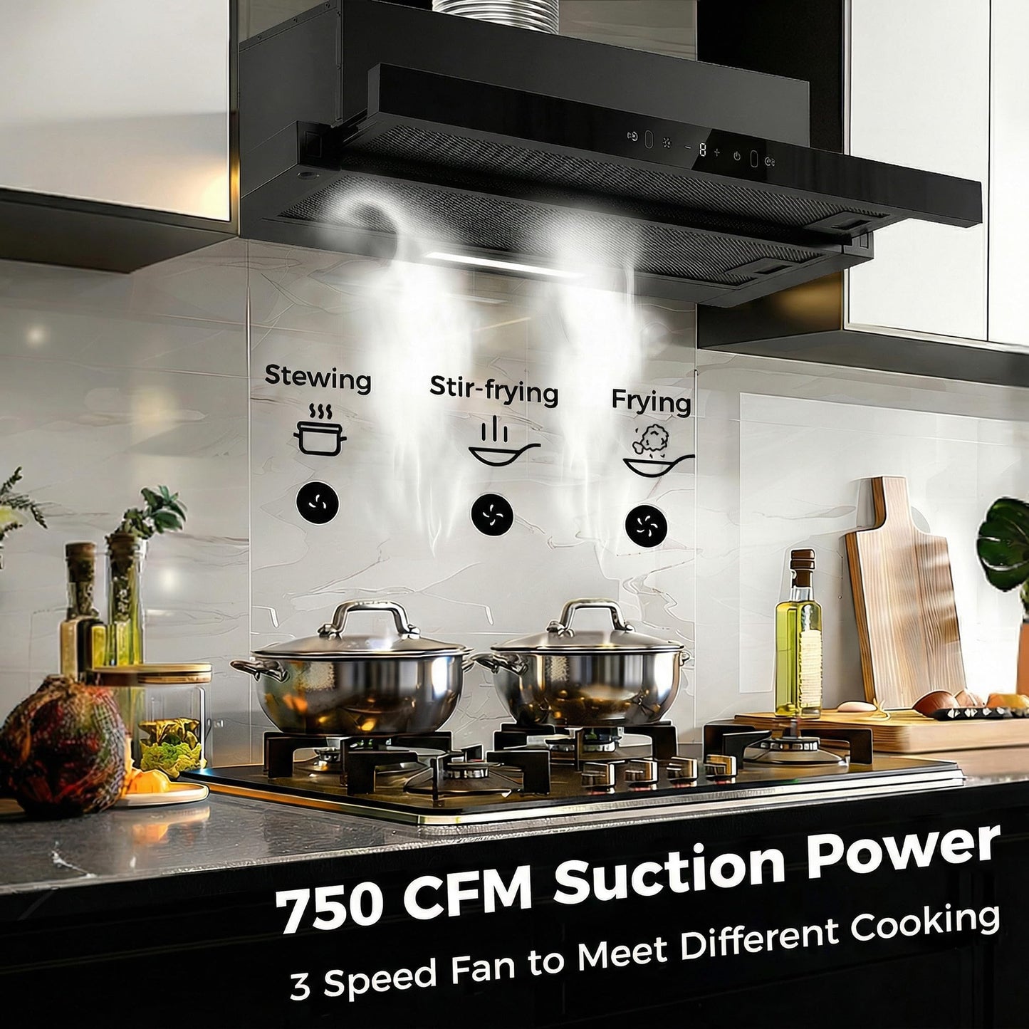 MOMOKOVA Range Hood 30 Inch Under Cabinet, Kitchen Hood with 750 CFM, 3-Speed Gesture Sensing & Touch Control, Stainless Steel Vent Hood with Pull-out Panel, LED Lights, 2 Pcs Aluminum Filters