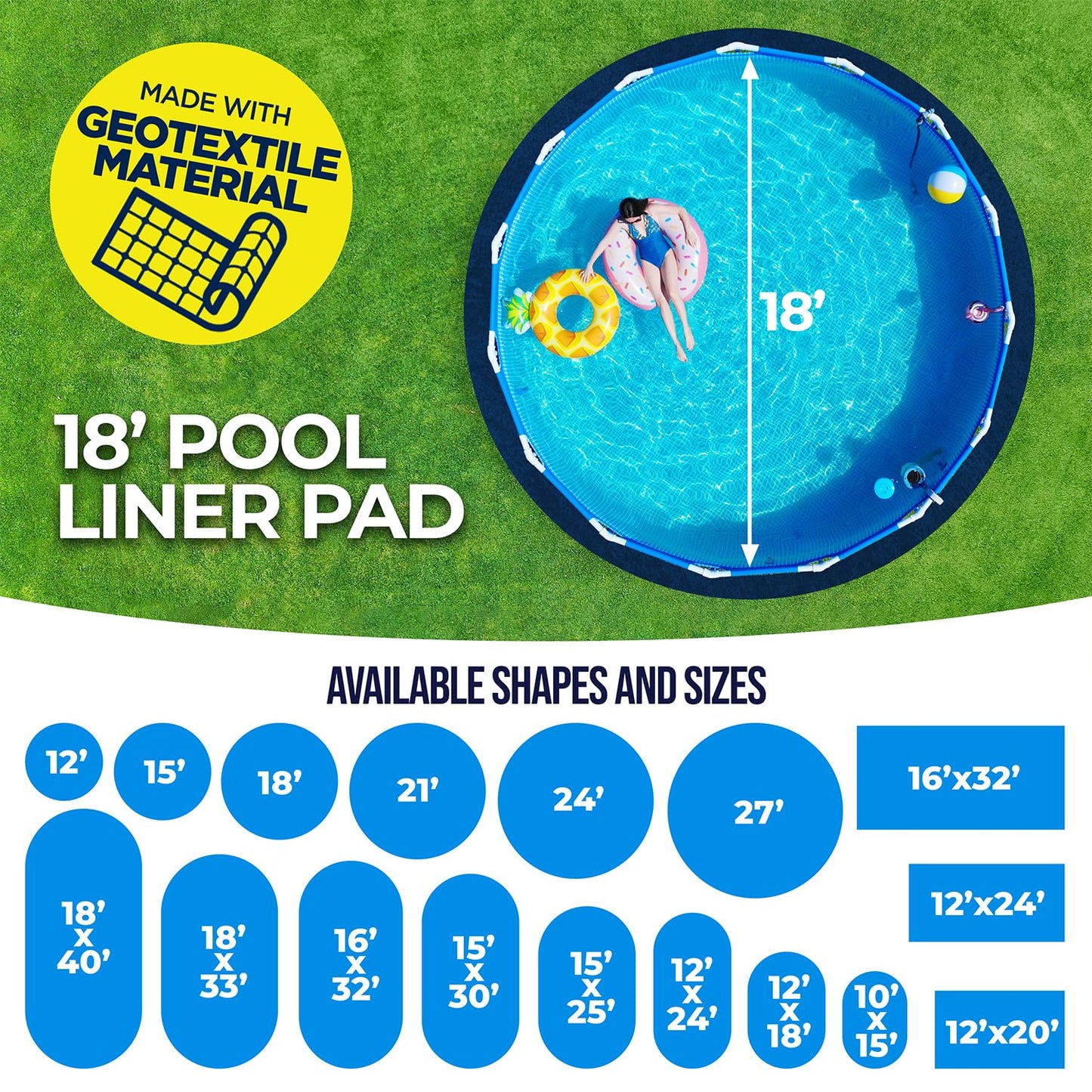 Shop Square 18-Foot Pool Liner Pad for Above Ground Pools - Under Padding, Above Ground Pad, Puncture Protection, Extend Liner Life, Durable Geotextile Material