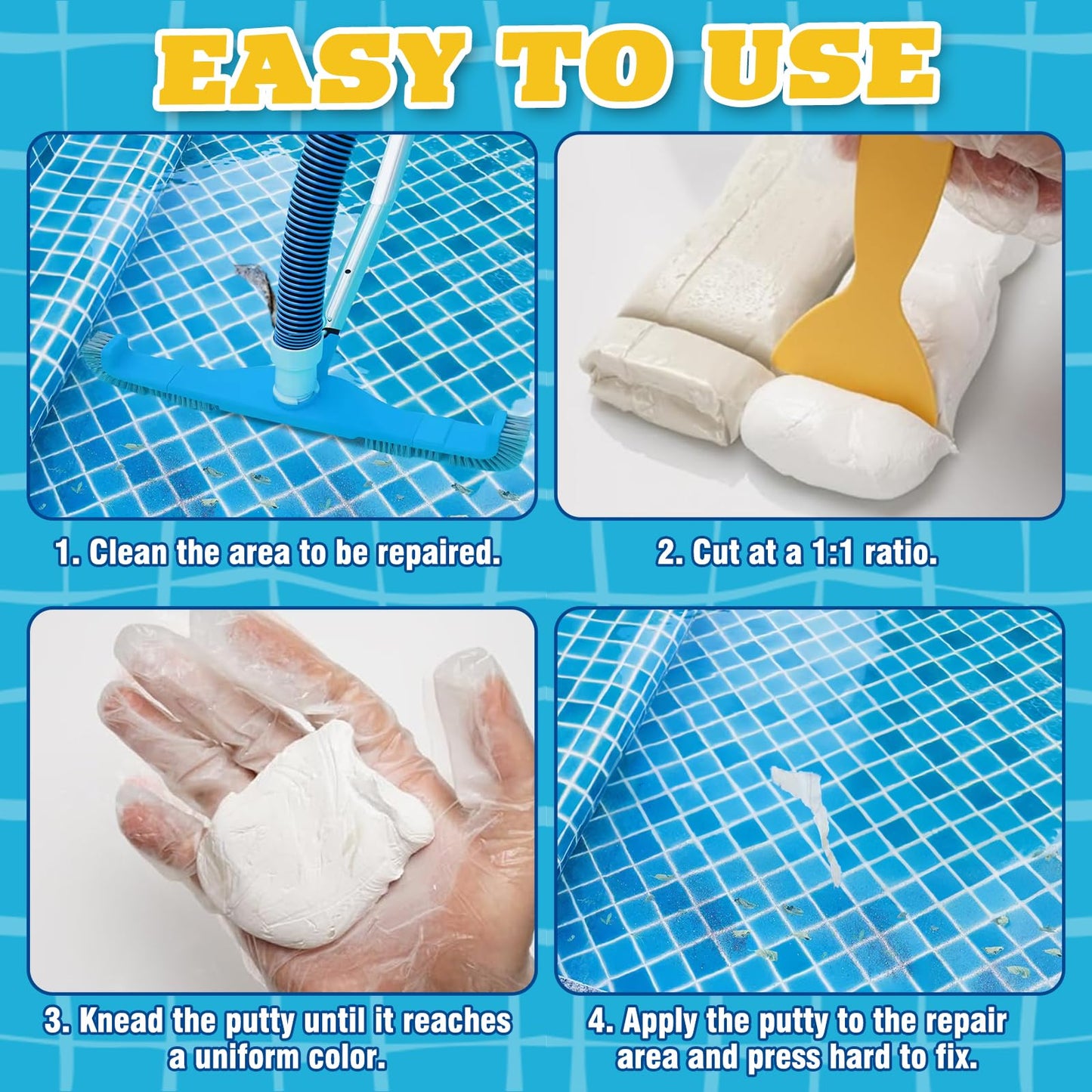 Epoxy Putty, 17.6 oz. Pool Putty, Underwater or Above Fast Repair, Fix Leaks, Cracks, Filling, Sculpting, 2 Part Pool Epoxy Putty for Tile, Concrete, Fiberglass, Cement and Other Surfaces (White)