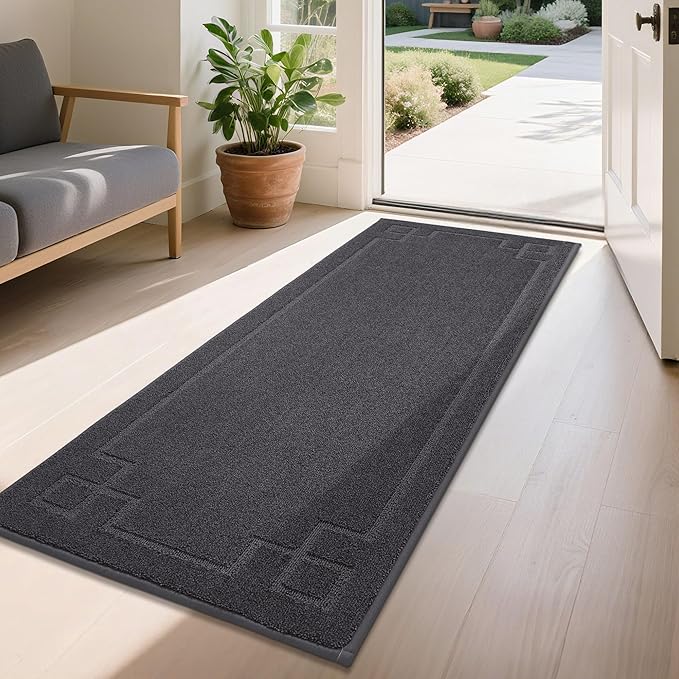 BEQHAUSE Door Mat 24" x 60", Non-Slip Door Mats Indoor Entryway Rugs Washable Low-Profile Absorbent and Stain Resist Floor Mats, Dog Door Mat for Front Back Door, Mud Wet Shoes & Paws, Dark Grey