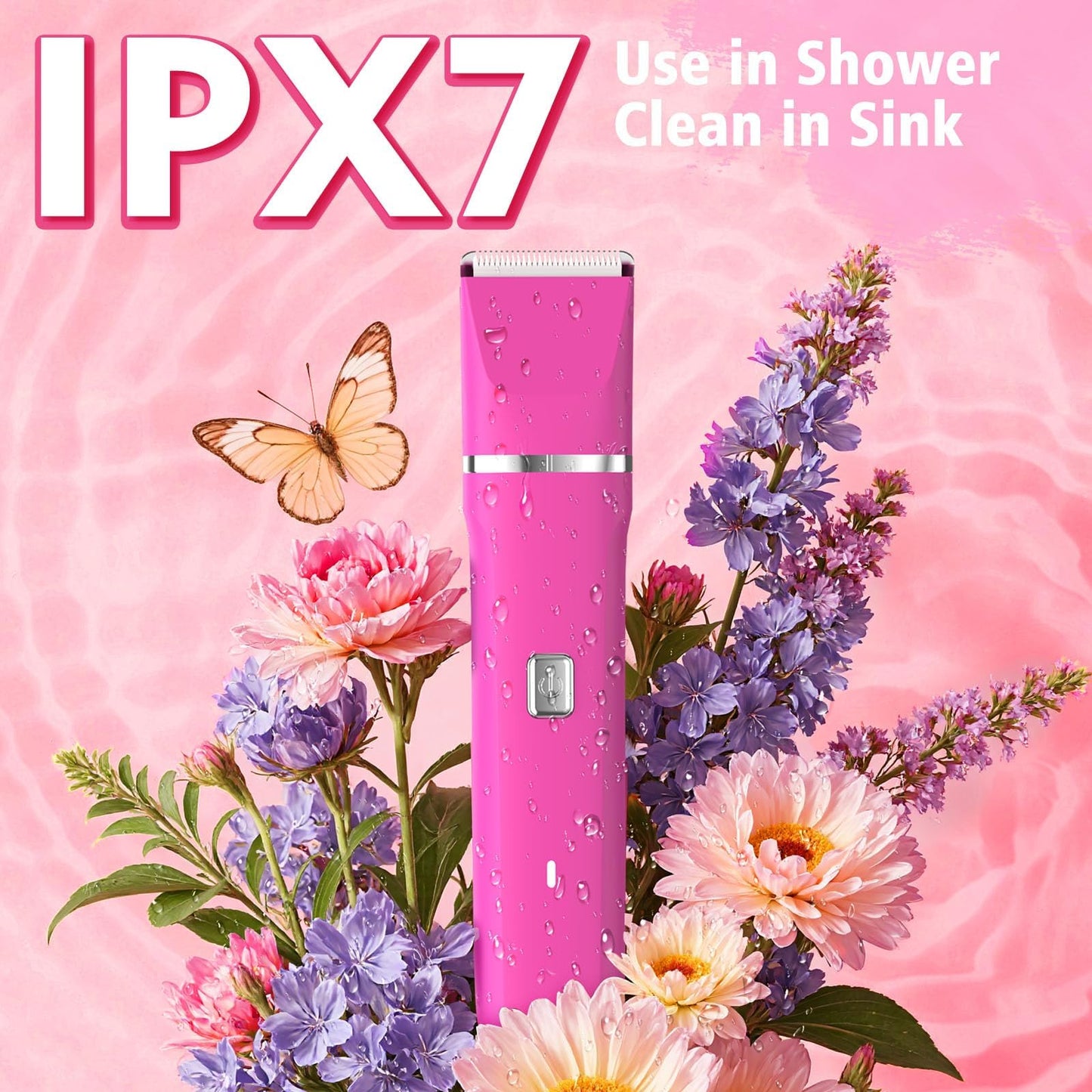 Bikini Trimmer for Women - IPX7 Waterproof Pubic Hair Remover for Shower & Travel, 3-in-1 Bikini Trimmer with Body/Round/Curved Heads, Hypoallergenic Foil & Ceramic Blades, Self-Care Gifts for Women
